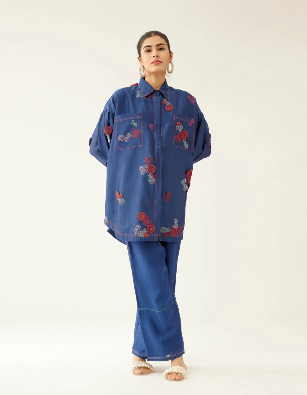 Blue Silk Chanderi Straight Short Kurta With Pants 4 Blue Silk Chanderi Straight Short Kurta With Pants - Image 2