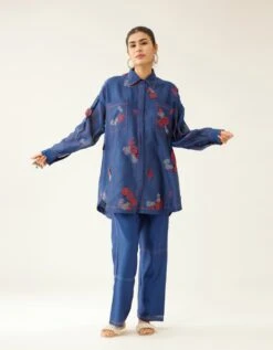 Blue Silk Chanderi Straight Short Kurta With Pants 12 Blue Silk Chanderi Straight Short Kurta With Pants -Africans Shop adh083