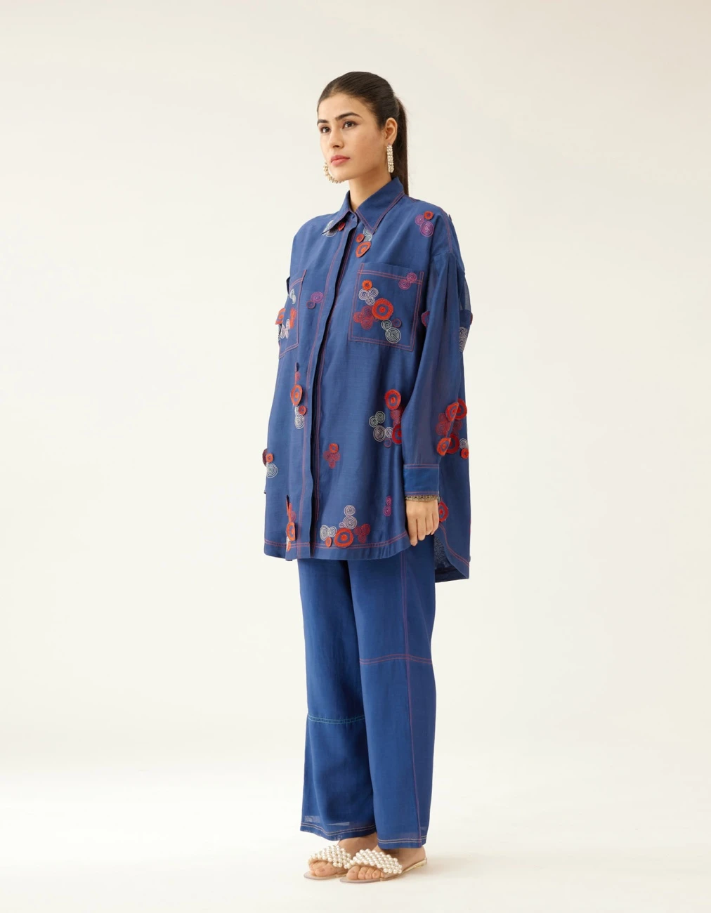 Blue Silk Chanderi Straight Short Kurta With Pants 6 Blue Silk Chanderi Straight Short Kurta With Pants - Image 4