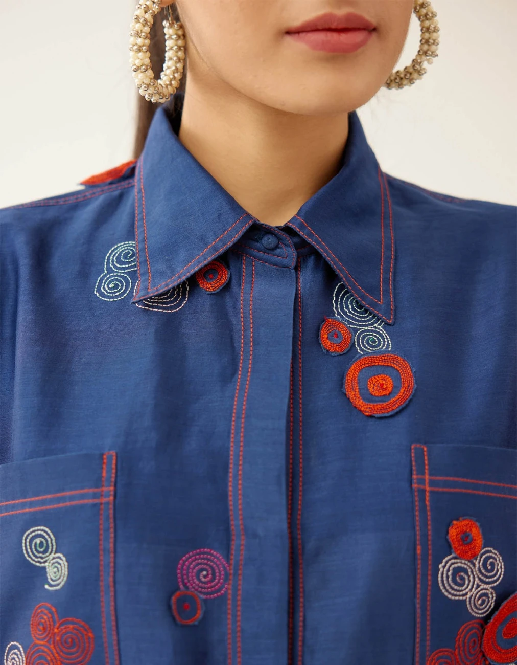 Blue Silk Chanderi Straight Short Kurta With Pants 7 Blue Silk Chanderi Straight Short Kurta With Pants - Image 5