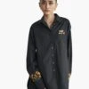Black Cotton Poplin Carnation Embroidered Oversized Shirt -Africans Shop af sh aw 23 06 a1
