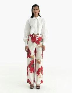 White Cotton Poplin Scalloped Crop Shirt