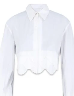 White Cotton Poplin Scalloped Crop Shirt -Africans Shop af sh aw 23 12 c3