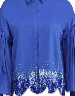 Blue Egyptian Giza Cotton Scalloped Embroidered Drop Shoulder Shirt -Africans Shop af sh aw 23 14 b4