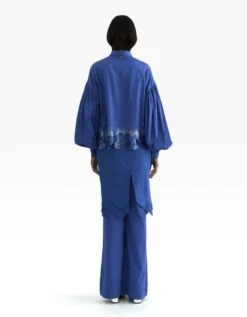 Blue Egyptian Giza Cotton Scalloped Embroidered Drop Shoulder Shirt -Africans Shop af sh aw 23 14 bb