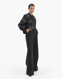 Black Egyptian Giza Cotton Embroidered Cropped Shirt