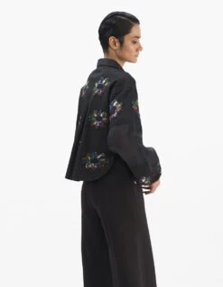 Black Egyptian Giza Cotton Embroidered Cropped Shirt -Africans Shop afshaw23103