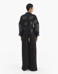 Black Egyptian Giza Cotton Embroidered Cropped Shirt -Africans Shop afshaw2310b