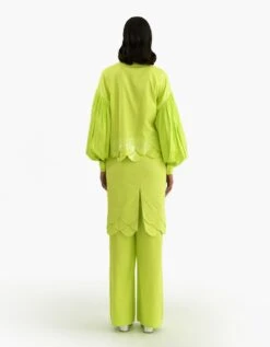 Lime Egyptian Giza Cotton Scalloped Embroidered Drop Shoulder Shirt -Africans Shop afshaw2314ab