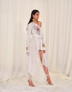 White Cotton Shirt With Printed Panel -Africans Shop akok2382