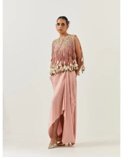 Light Pink Cord Top With A Pick Up Skirt Set -Africans Shop akpogd1132bom30992