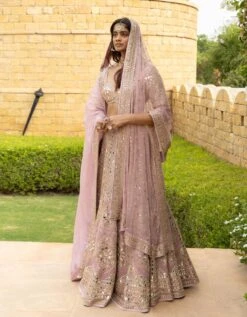 Baby Orchid Mirror & Thread Hand Embroidered Lehenga Set -Africans Shop ambw0353