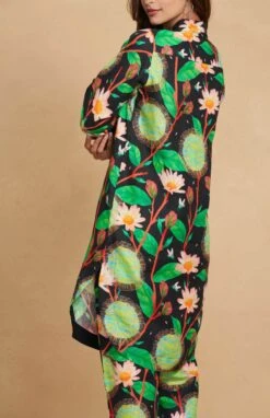 Floral Linen Black Printed Long Shirt -Africans Shop asgulabols1fblblack3