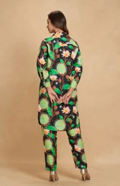 Floral Linen Black Printed Long Shirt -Africans Shop asgulabols1fblblackb