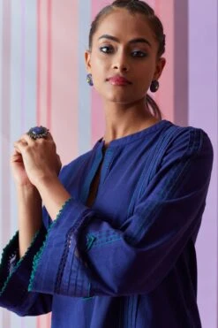 Asma Blue Cotton Kurta And Pants Set -Africans Shop asw22kb2