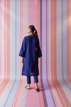 Asma Blue Cotton Kurta And Pants Set -Africans Shop asw22kb3