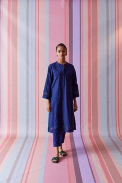 Asma Blue Cotton Kurta And Pants Set -Africans Shop asw22kbb
