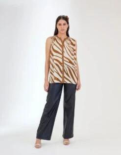 Tobacco Hand Embroidered Sleeveless Shirt