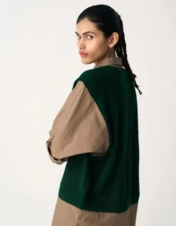 Emerald Green With Umber Hand Knitted Sweater Vest -Africans Shop aw23s034