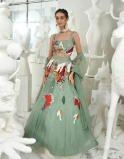 Azize Lehenga Set In Sage Green -Africans Shop azizesagegreen2