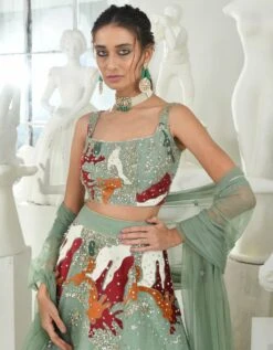 Azize Lehenga Set In Sage Green -Africans Shop azizesagegreenb