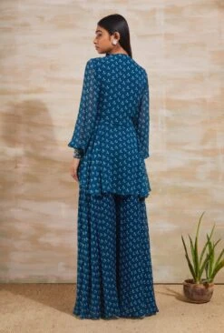Teal Blue Top Paired With Sharara Pant -Africans Shop b 12267