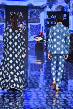 Navy Blue Denim Galeecha Printed Lehenga Set -Africans Shop b 12534