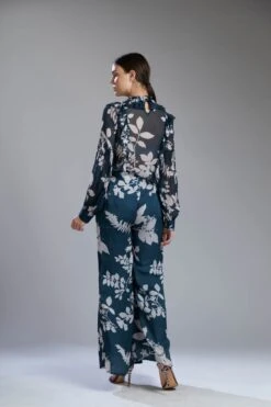 Vintage Teal And White Floral Pants -Africans Shop b 19334