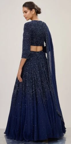 Navy Chiffon Lehenga Set With Sequins -Africans Shop b 34955