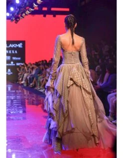 Grey Ahilya Check Embellished Corset With Lehenga -Africans Shop b 3754