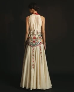 Ivory Chanderi Yoke Detail Lehenga -Africans Shop b 45961