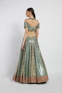 Aqua And Gold Navrattan Booti Print Rabia Lehenga Set -Africans Shop b 49098