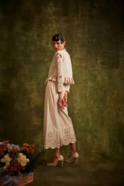 Ivory Yoke Pleated Peplum Top -Africans Shop b 74032