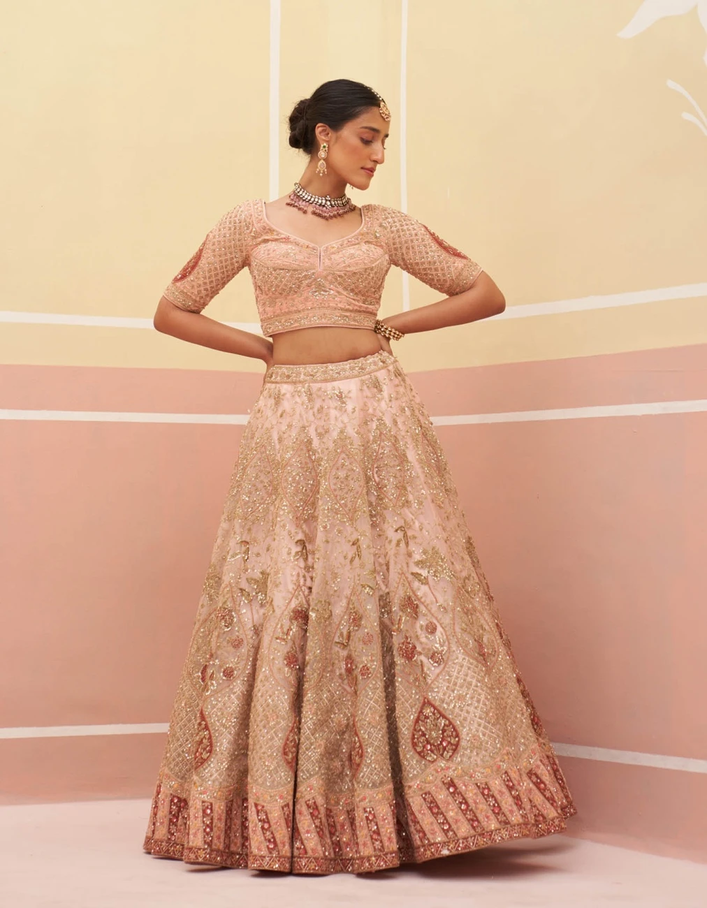 Peach Organza Lehenga Set 5 Peach Organza Lehenga Set - Image 3