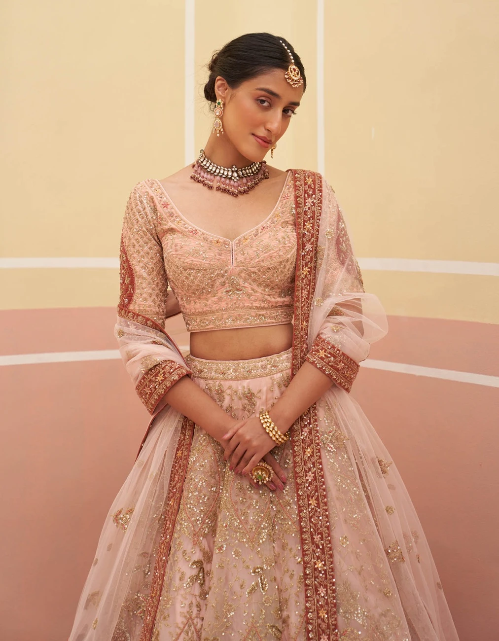 Peach Organza Lehenga Set 6 Peach Organza Lehenga Set - Image 4