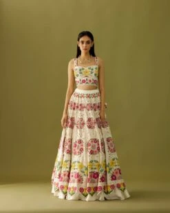 Ivory Chanderi Floral Applique Bustier