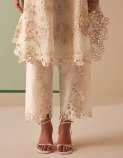 Ivory Sheer Applique Tulip Pants -Africans Shop cfs23kp213