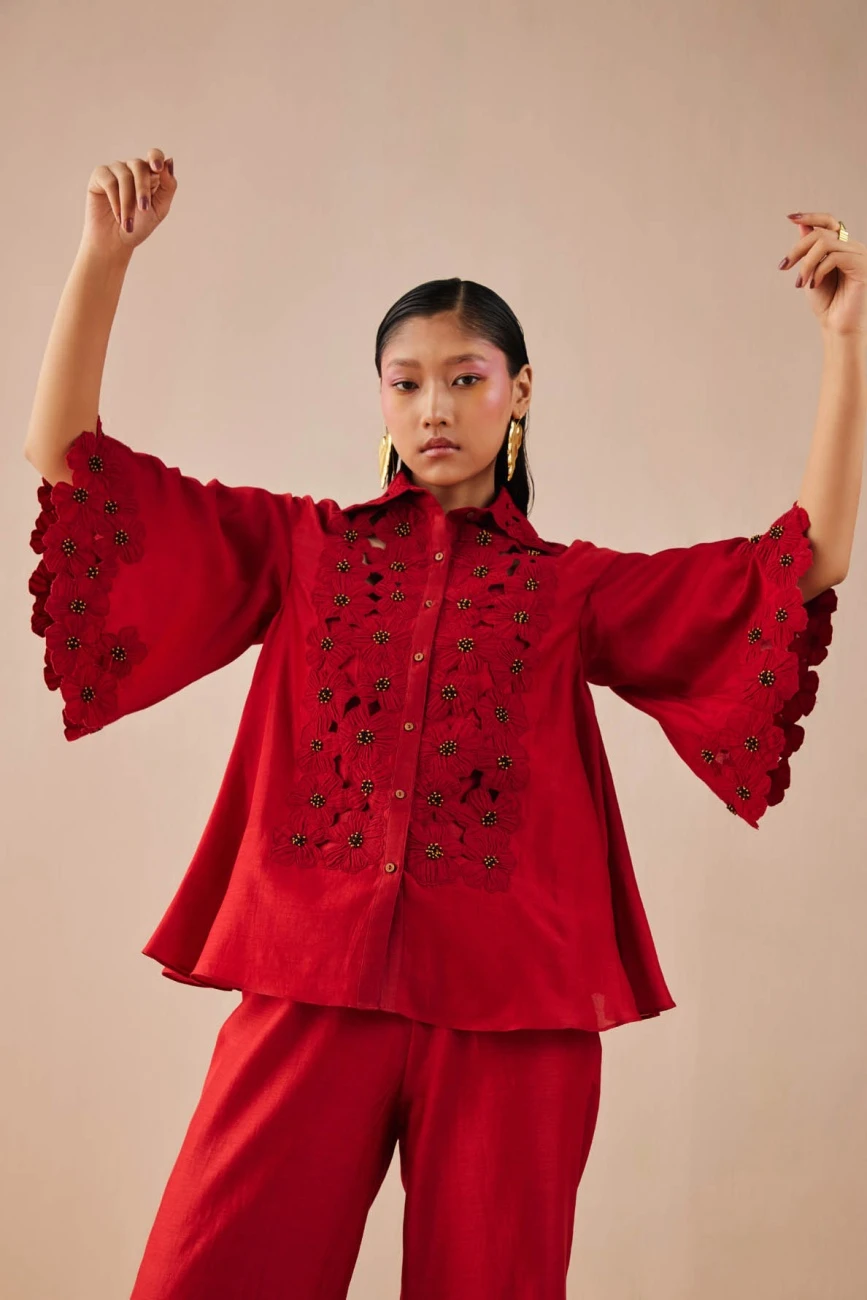 Red Poppy Applique Shirt 4 Red Poppy Applique Shirt - Image 2