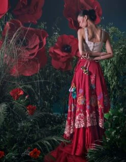 Red Floral Embroidered Layered Lehenga -Africans Shop cfw23l14b