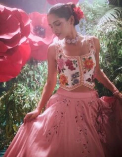 Salmon Pink Cutwork Layered Lehenga -Africans Shop cfw23l322