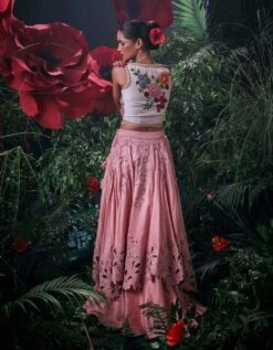 Salmon Pink Cutwork Layered Lehenga -Africans Shop cfw23l32b