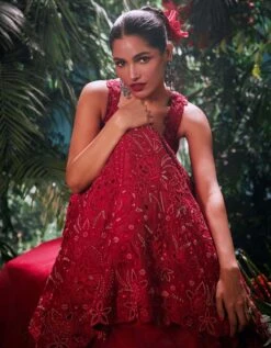 Red Tonal Cutwork Lehenga -Africans Shop cfw23l344