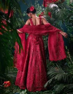 Red Tonal Cutwork Lehenga -Africans Shop cfw23l34b