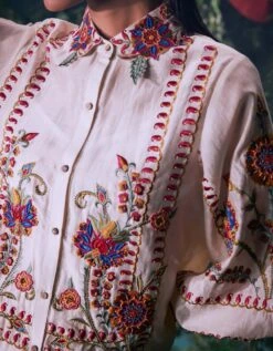 Ivory Multicolor Embroidered Shirt -Africans Shop cfw23t272