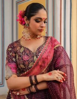 Purple Cheent Print Applique Crushed Lehenga Set 7 Purple Cheent Print Applique Crushed Lehenga Set -Africans Shop clhplb