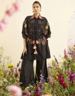 Black Cutwork Culottes Pants