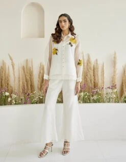 Organza Bandhani Applique Collar Shirt