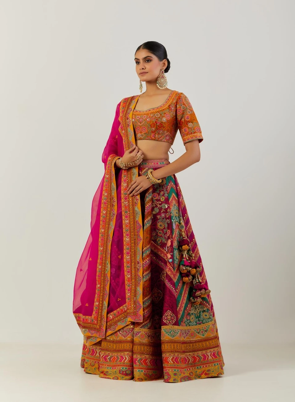 Multi Colour Zig Zag Lehenga With Blouse And Dupatta 3 Multi Colour Zig Zag Lehenga With Blouse And Dupatta