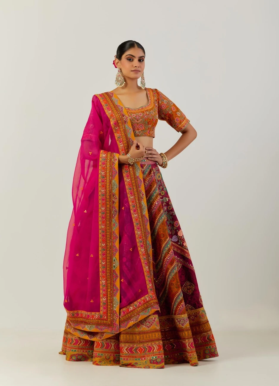 Multi Colour Zig Zag Lehenga With Blouse And Dupatta 4 Multi Colour Zig Zag Lehenga With Blouse And Dupatta - Image 2