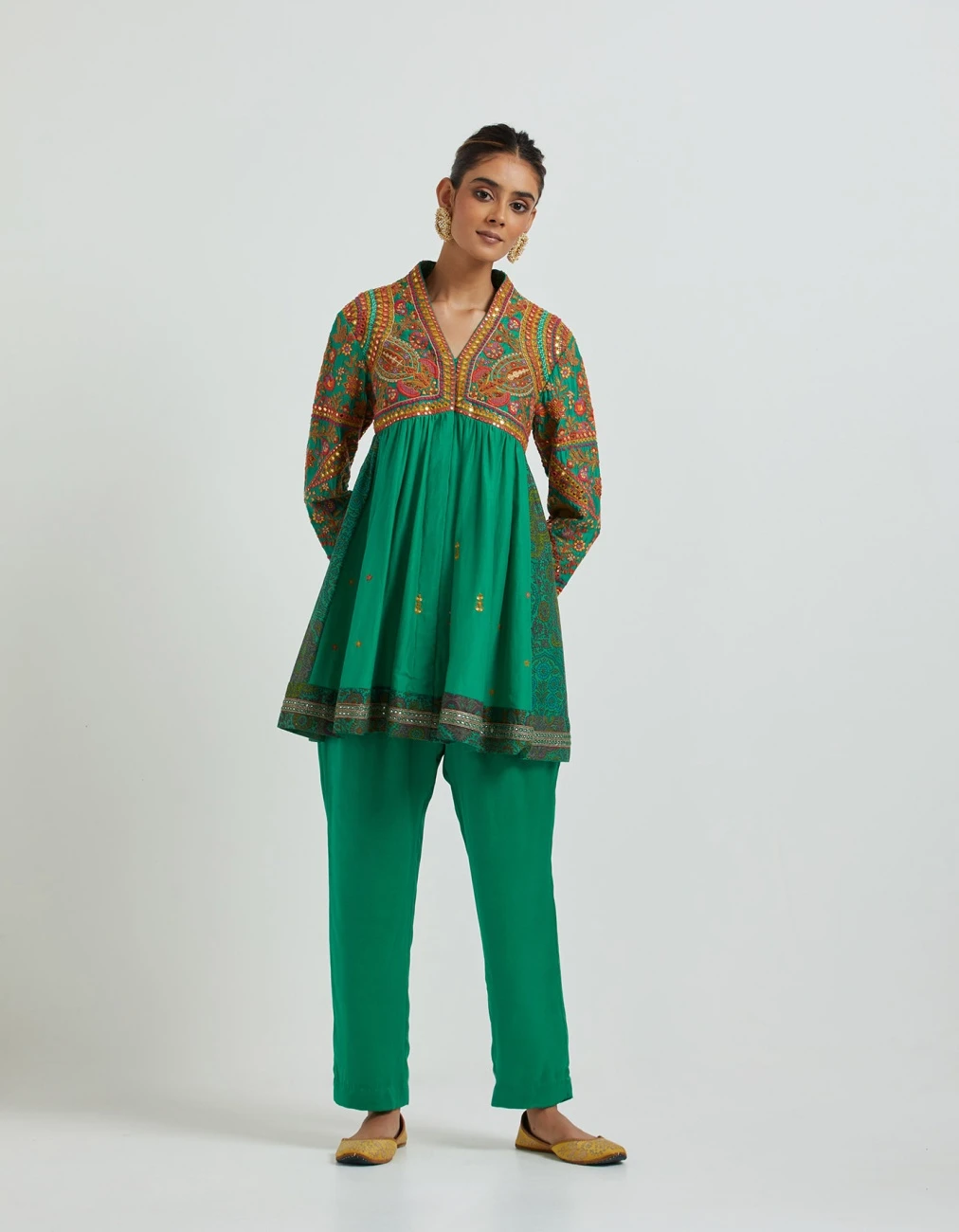 Meena Green Short Peplum With Pants Set 3 Meena Green Short Peplum With Pants Set